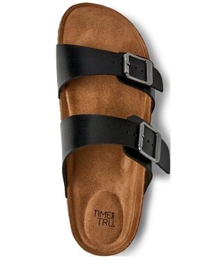 NWOT Time and Tru Women's Black Double-Strap Buckle Footbed Sandal size 6